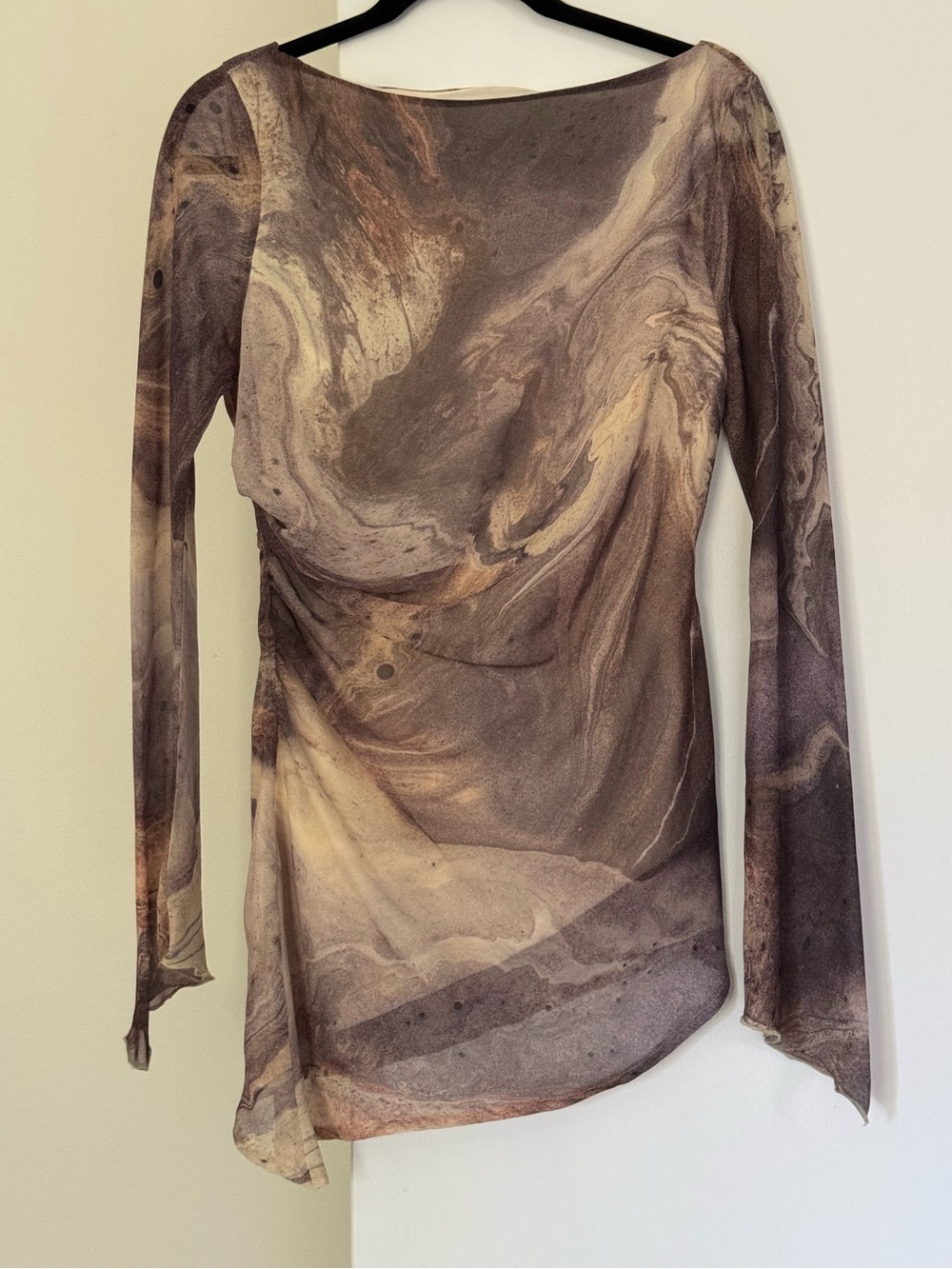 ASOS Assymetric Brown Marble-Print Top - Size 6